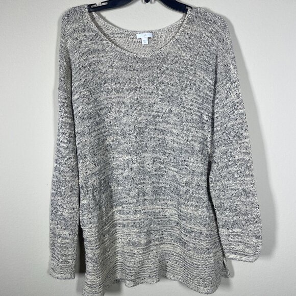 J Jill Women's Speckled Ivory Black Sweater Top Medium Cotton Blend! - Picture 1 of 6